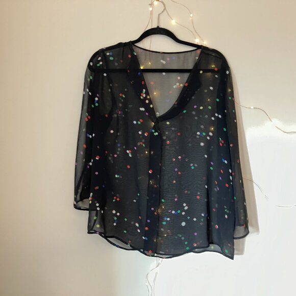 Philosophy Sheer Multi colored Polka dot top | L - Picture 2 of 8
